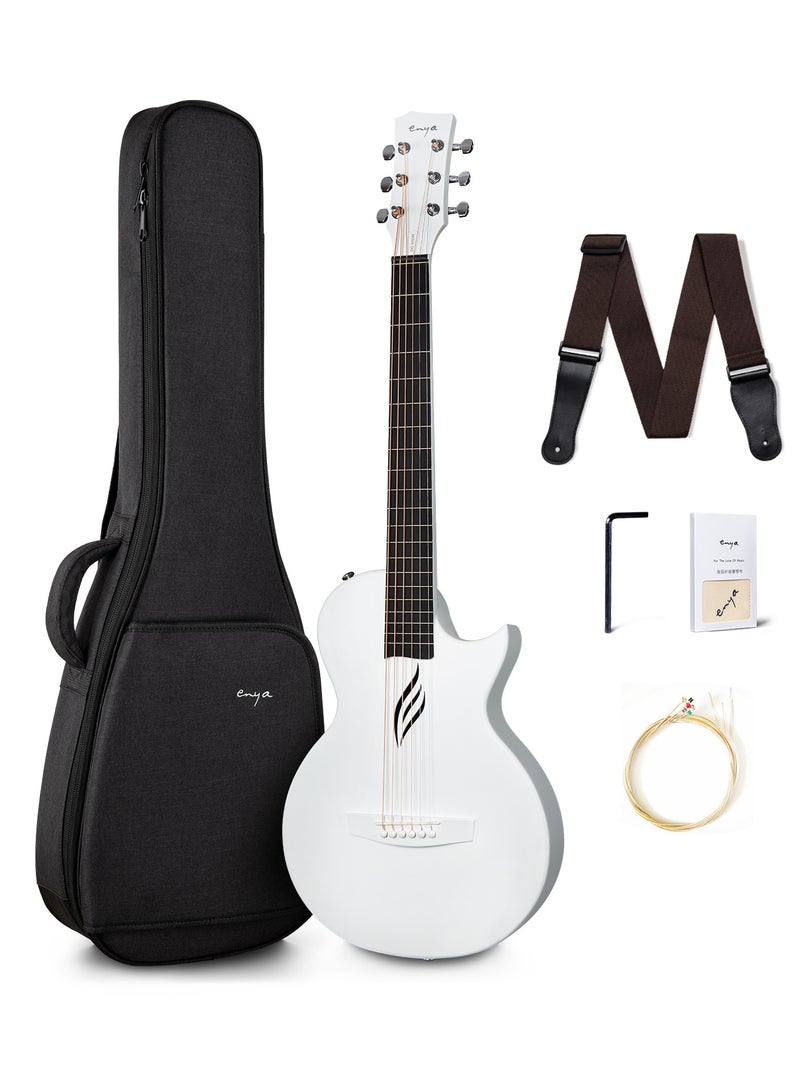 Enya Nova Go Carbon Fiber Acoustic Guitar 1/2 Size Beginner Adult Travel Acustica Guitarra w/Starter Bundle Kit of Colorful Packaging, Acoustic Guitar Strap, Gig Bag, Cleaning Cloth, String(White) - Image 1