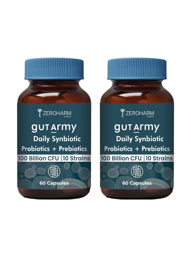 ZEROHARM Gut Army Prebiotics & Probiotics - 10 Unique Strains Blend -100 Billion CFU - With Inulin & Probiotics Blend - Supports Gut Digestion Health & Bowel Movement - 60 Capsules By ZEROHARM - Image 1