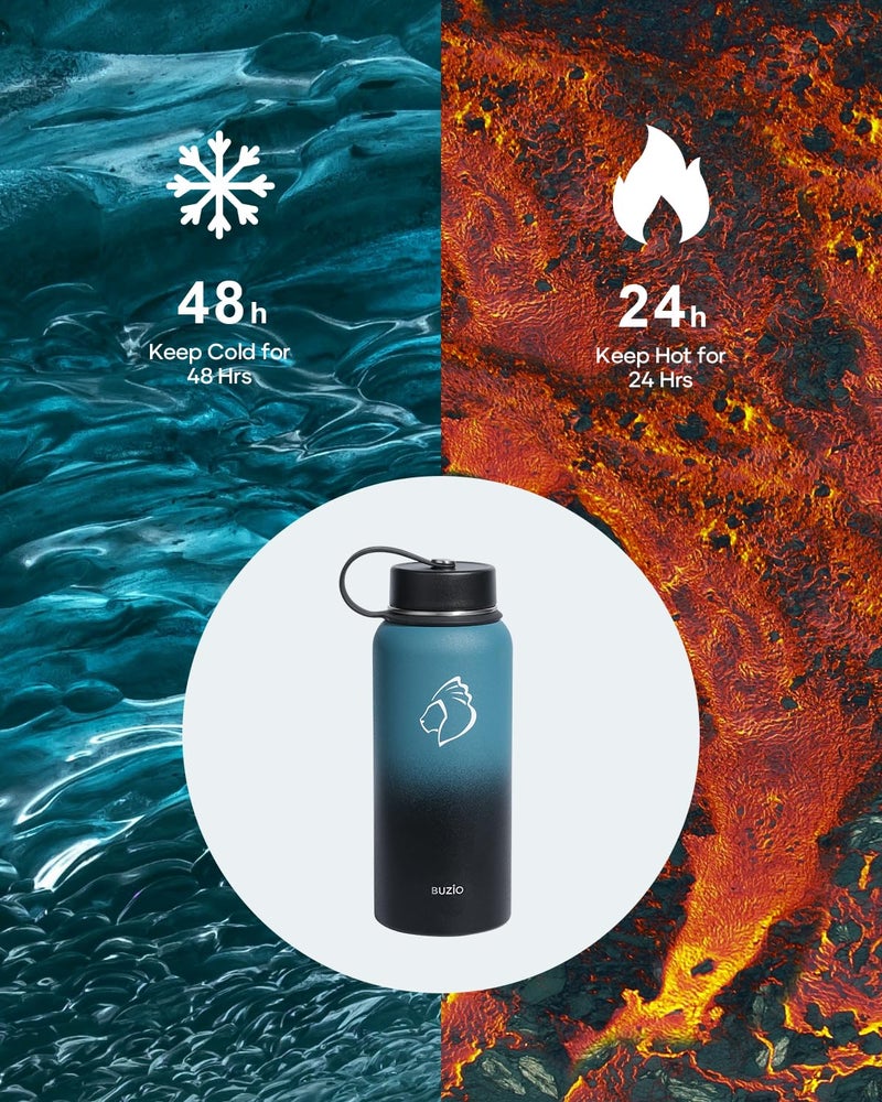BUZIO Water Bottle with Straw Lid and Flex Cap  32oz Modern Double Vacuum Stainless Steel Water Flask  Cold for 48 Hrs Hot for 24 Hrs Simple Thermo Canteen Mug  Indigo Black - Image 2