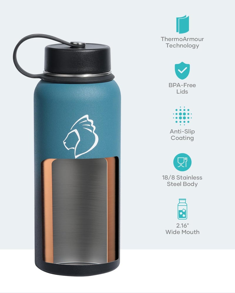 BUZIO Water Bottle with Straw Lid and Flex Cap  32oz Modern Double Vacuum Stainless Steel Water Flask  Cold for 48 Hrs Hot for 24 Hrs Simple Thermo Canteen Mug  Indigo Black - Image 4