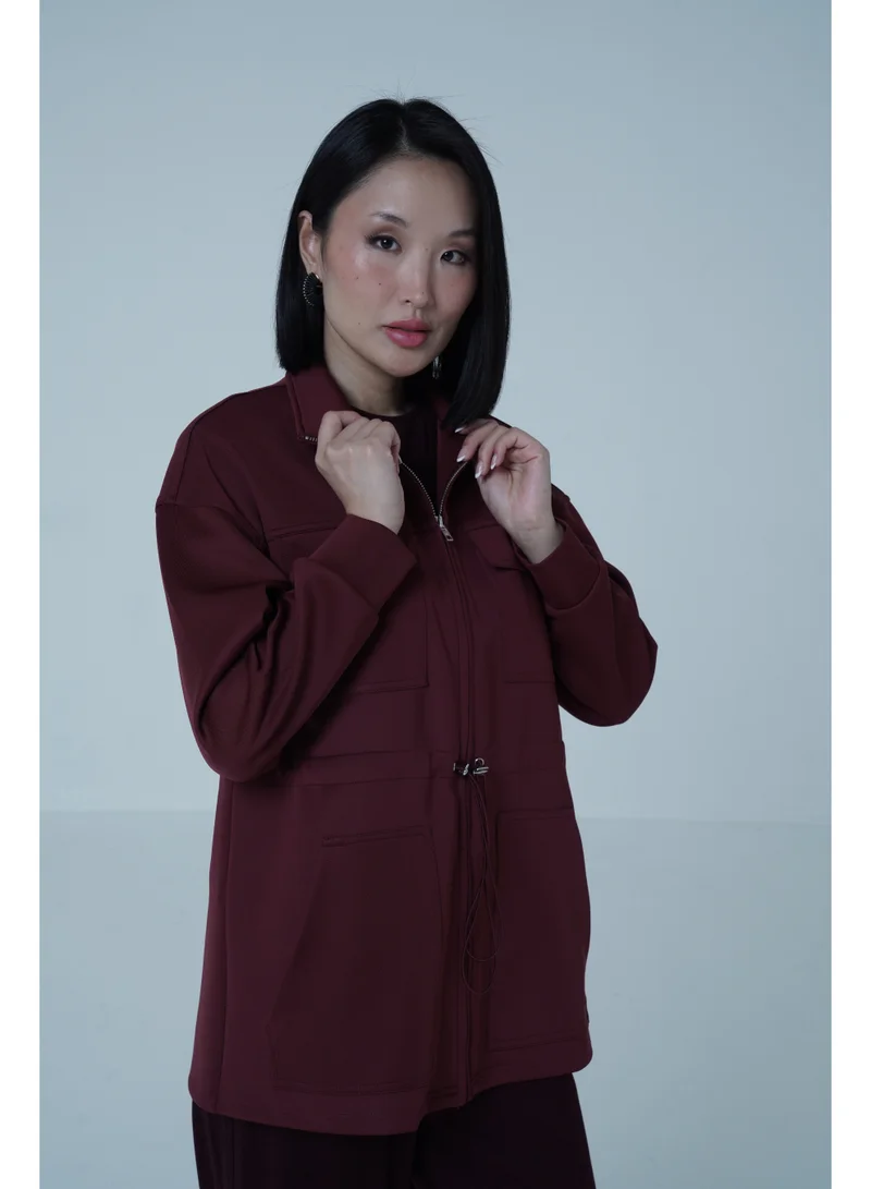 أشيتا فرنانديز High-Neck Zip-Front Jacket – Burgundy