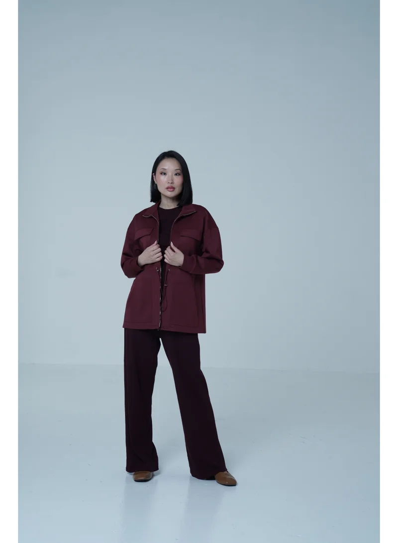أشيتا فرنانديز High-Neck Zip-Front Jacket – Burgundy