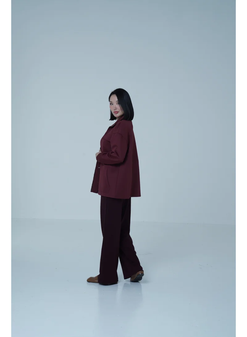 Ashita Fernandes  High-Neck Zip-Front Jacket – Burgundy for Women | Best Price UAE