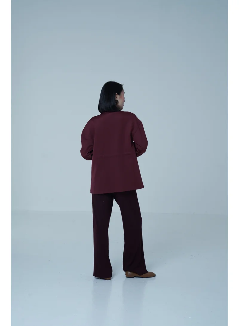 Ashita Fernandes  High-Neck Zip-Front Jacket – Burgundy for Women | Best Price UAE