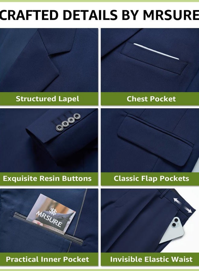 MrSure Men's 3 Piece Suit Blazer, Slim Fit Tux with One Button, Jacket Vest Pants & Tie Set for Party, Wedding and Business Royal Blue - Image 3