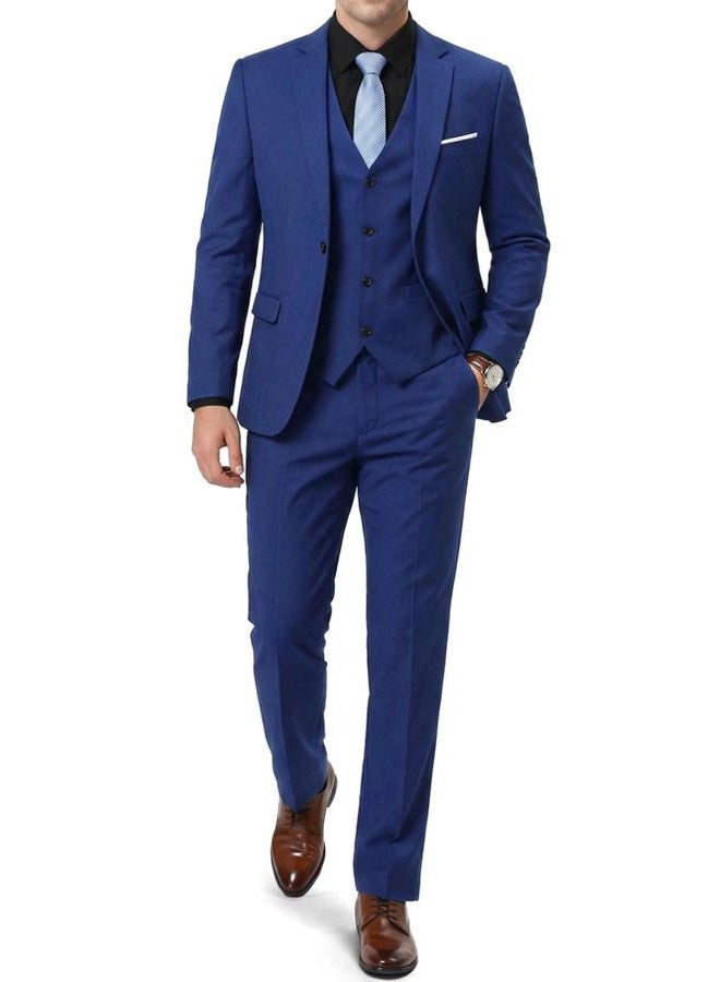 MrSure Men's 3 Piece Suit Blazer, Slim Fit Tux with One Button, Jacket Vest Pants & Tie Set for Party, Wedding and Business Royal Blue - Image 1