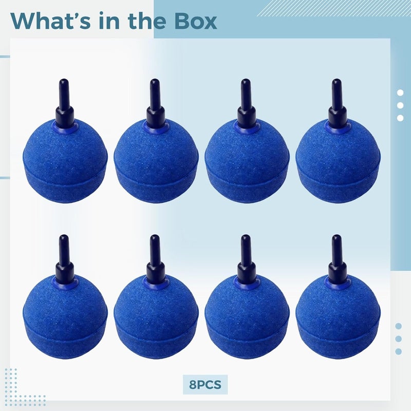 8 Pcs Fish Tank Air Stone, Spherical 2 in Blue Oxygen Diffuser, Mineral Bubbler, Quiet Operation, Fine Bubbles, Increase Oxygen - Image 3
