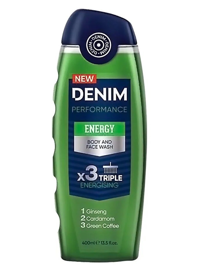 Denim PERFORMANCE ENERGY BODY AND FACE WASH X3 TRIPLE ENERGISING  1 Ginseng 2 Cardamom 3 Green Coffee 400ml - Image 1