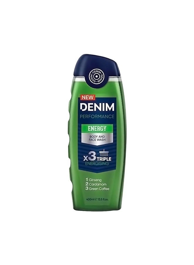 Denim PERFORMANCE ENERGY BODY AND FACE WASH X3 TRIPLE ENERGISING  1 Ginseng 2 Cardamom 3 Green Coffee 400ml - Image 2