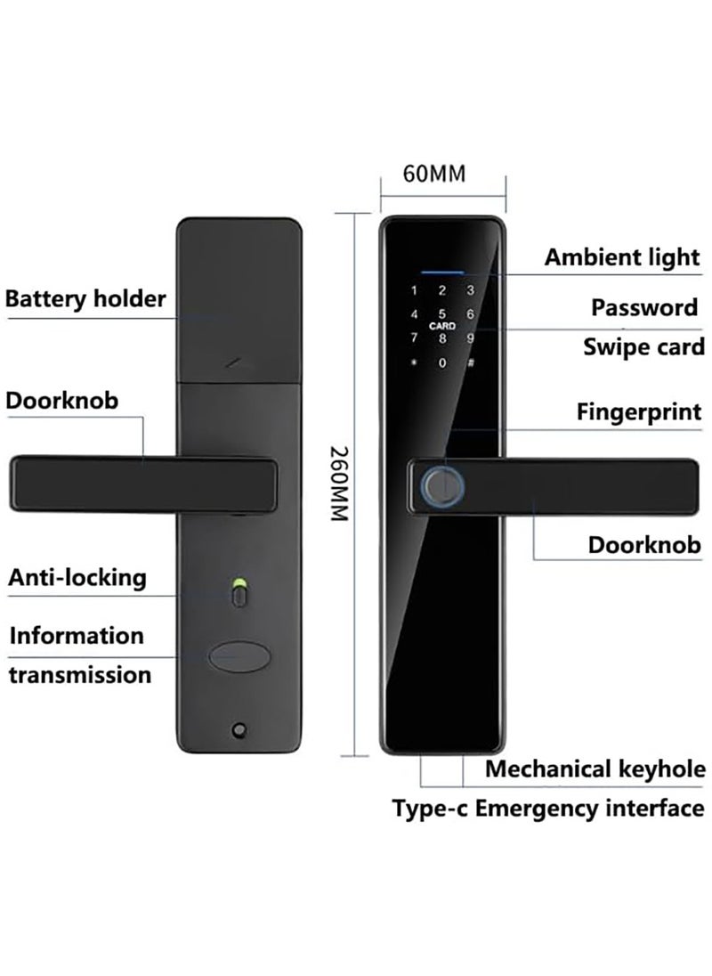 Generic - Smart Door Lock Keypad Door Lock with Handle Electronic Deadbolt Door Lock Digital Smart Door Lock 5-in-1multi-function Smart Door Lock App/Fingerprint/Card/Key/Code Unlock - Image 1