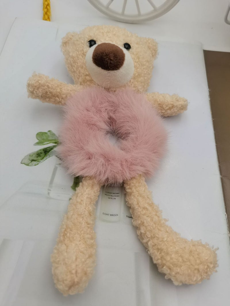 Generic Baowao Bear Hair Loop 2023 New Cute Plush Bear Tie-up Rope Womens Internet Celebratory Cartoon Hair Rope Pontail Rubber Tendon 16# Pink Bear