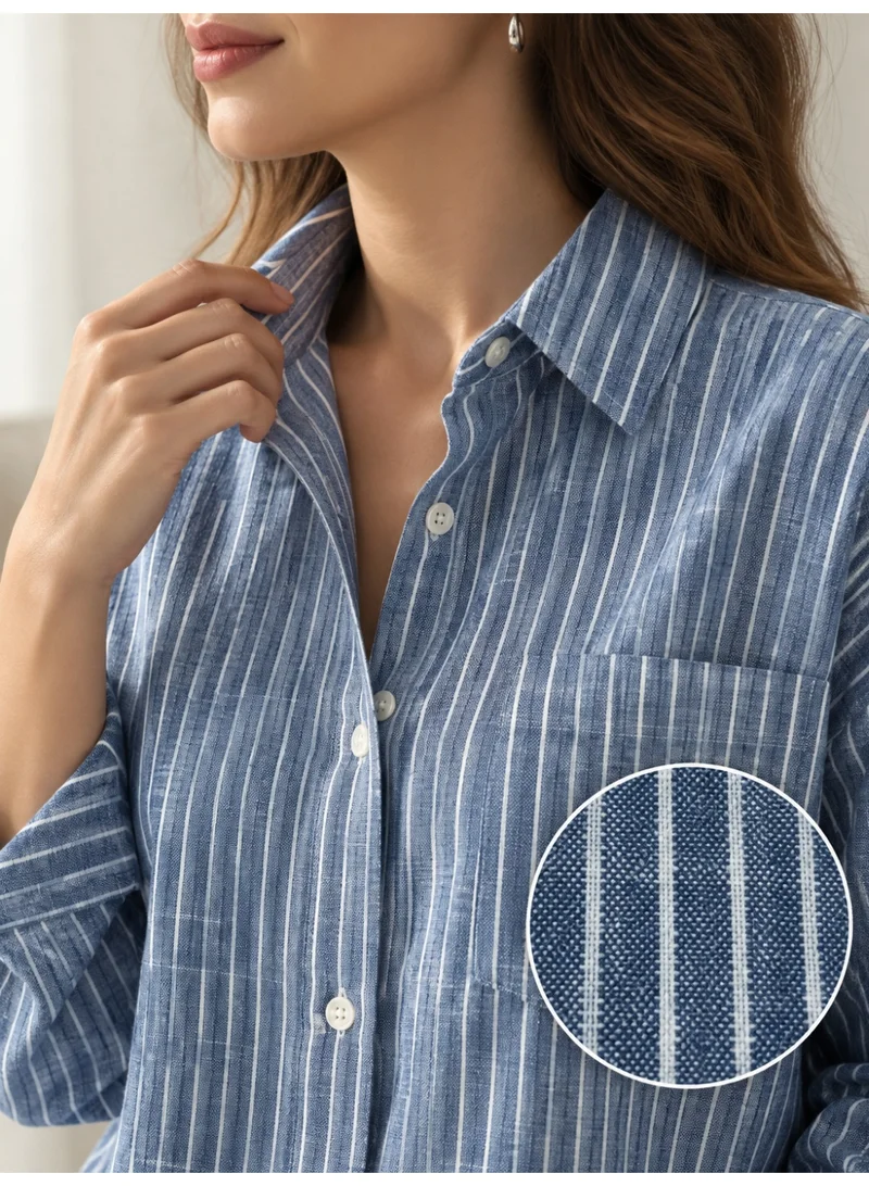 Victor And Jane Ladies Oversized Fit Fine Stripe Shirt