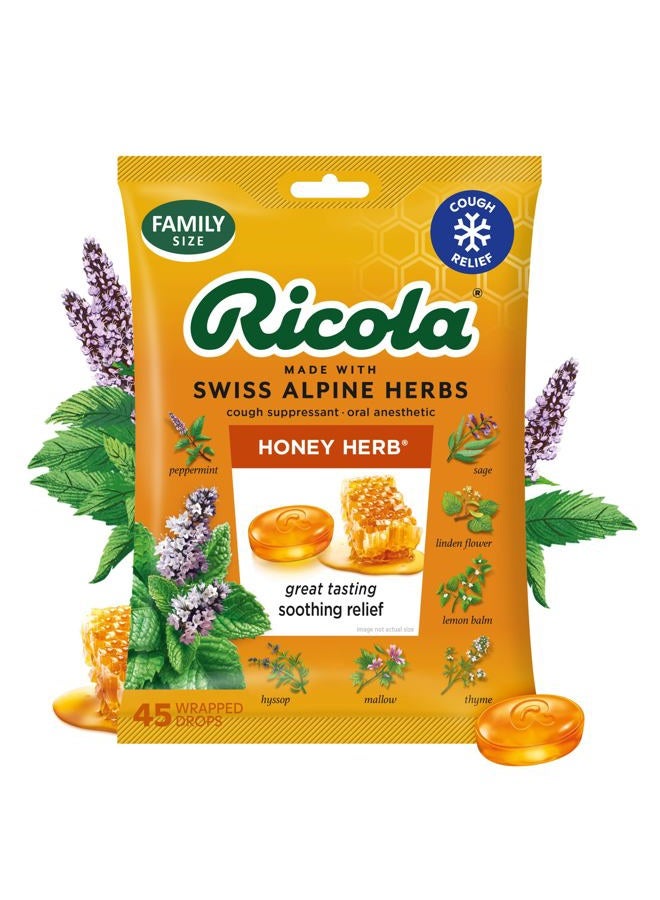 Ricola عبوة عائلية من قطرات السعال المثبطة للحلق، عسل-أعشاب، 45 قطرة - Image 1