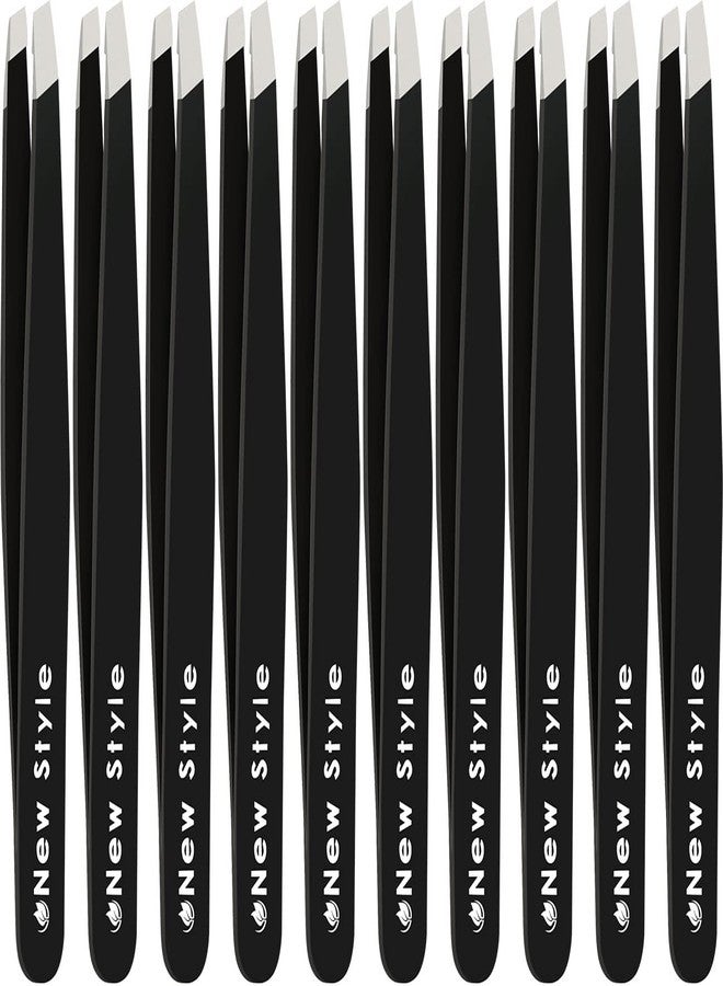 NEW STYLE Slant Tweezers (10-Pack) - Professional Slant-Tip Tweezers in Separate Sleeves for Eyebrows and Facial Hair - Stainless Steel Brow Shaping Hair Plucker for Expert Precision Personal Care - Image 1