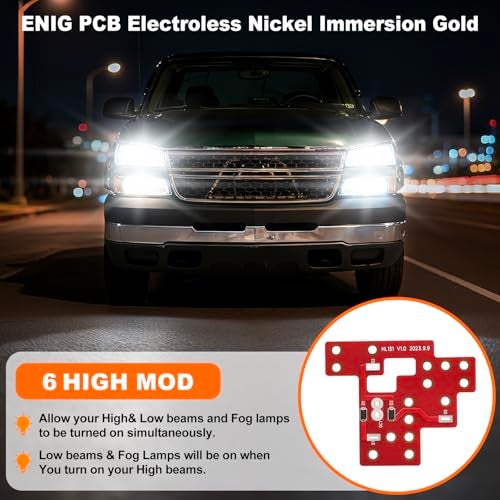 IHOUMEX 6 High Mod Auto Front Light Module Simultaneously Turn On Low Beam High Beam Fog Lights for 2003-2007 Chevy Silverado GMC Sierra 1500/2500/3500 Classic - Image 2