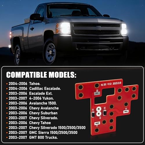 IHOUMEX 6 High Mod Auto Front Light Module Simultaneously Turn On Low Beam High Beam Fog Lights for 2003-2007 Chevy Silverado GMC Sierra 1500/2500/3500 Classic - Image 3