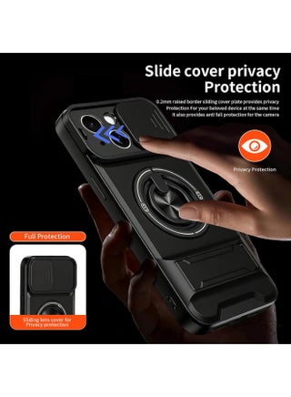 for iPhone 15 Plus Case Cover， Camera Sliding Window，Convenient-Bracket，Magnetic Suction Durability Four In One Protection Phone Case for iPhone 15 Plus，Black. - view 3