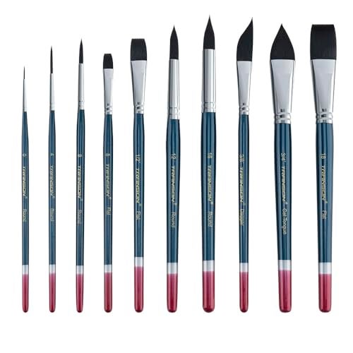 Transon 10pcs Natural Watercolor Paint Brush Set Professional for Watercolor Acrylic Ink Gouache Tempera Blue Color - Image 1