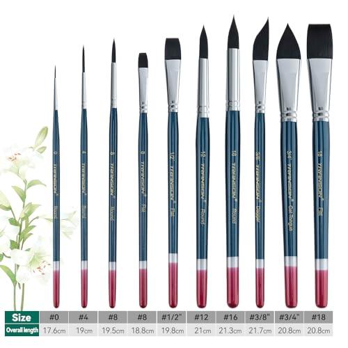 Transon 10pcs Natural Watercolor Paint Brush Set Professional for Watercolor Acrylic Ink Gouache Tempera Blue Color - Image 3