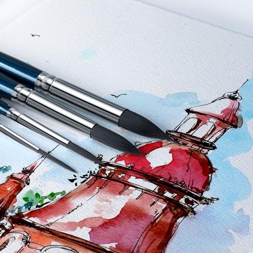 Transon 10pcs Natural Watercolor Paint Brush Set Professional for Watercolor Acrylic Ink Gouache Tempera Blue Color - Image 4