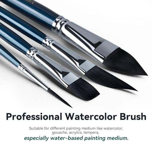 Transon 10pcs Natural Watercolor Paint Brush Set Professional for Watercolor Acrylic Ink Gouache Tempera Blue Color - Image 2