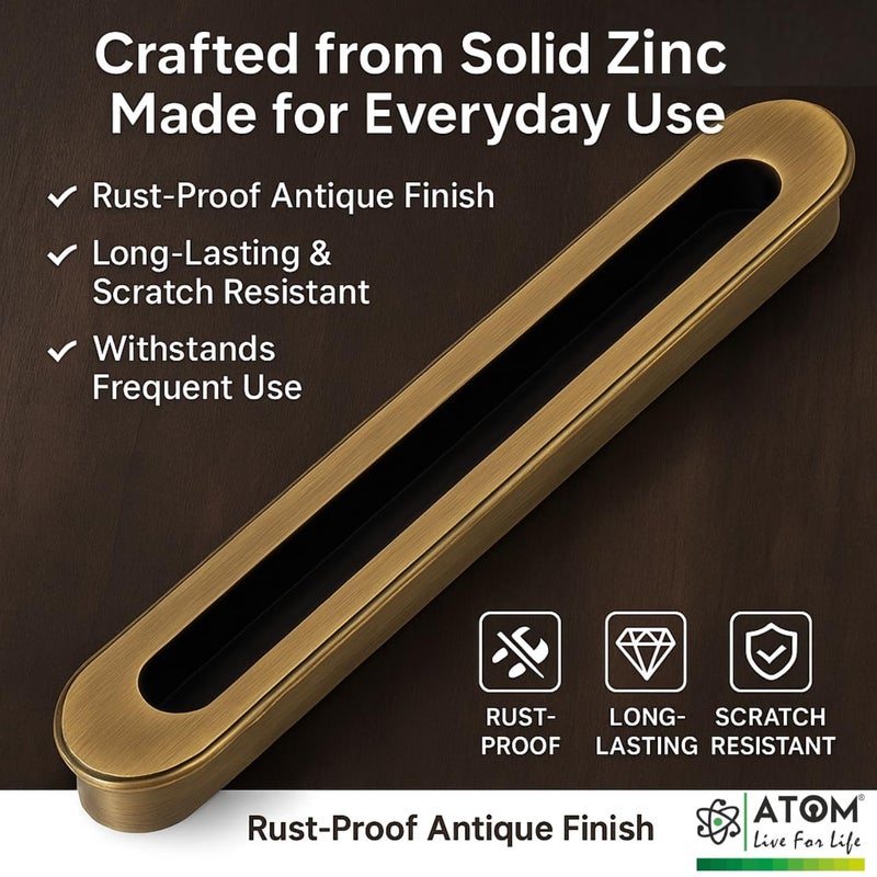 ATOM 10.1 Inches Sliding Concealed Handle for Wardrobe & Cabinet | Brass Door Handle for Drawer, Cupboard, Almirah & Kitchen Cabinets (Set of 2, CH-317) | Handles for Wardrobe and Doors - Image 3