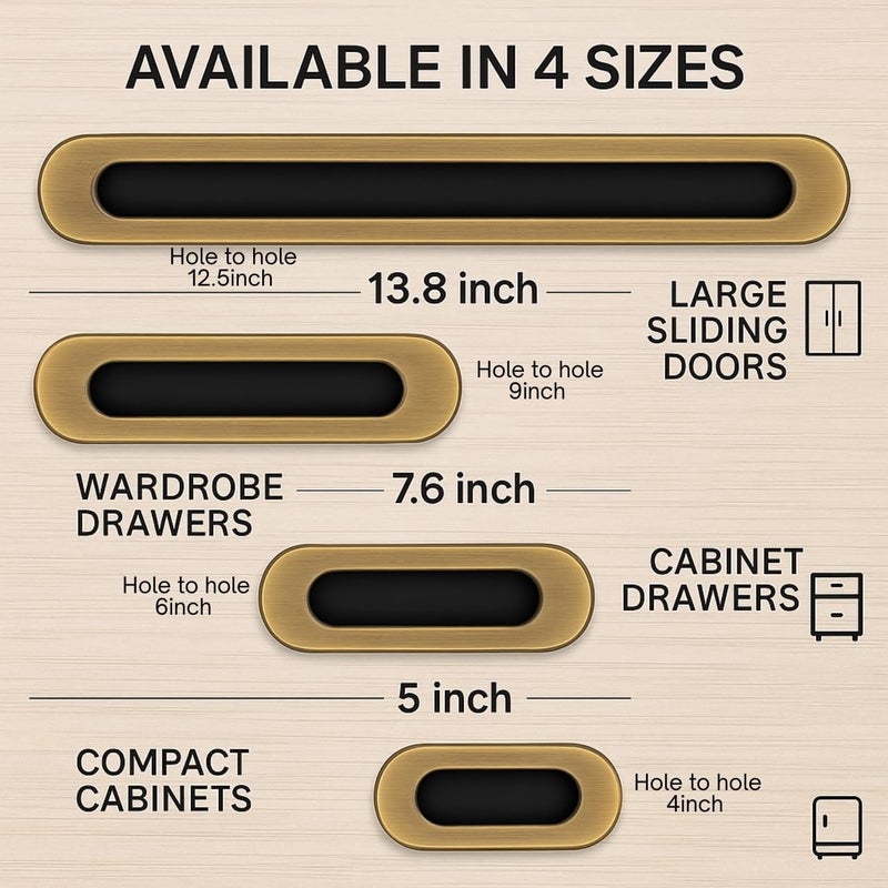 ATOM 10.1 Inches Sliding Concealed Handle for Wardrobe & Cabinet | Brass Door Handle for Drawer, Cupboard, Almirah & Kitchen Cabinets (Set of 2, CH-317) | Handles for Wardrobe and Doors - Image 2