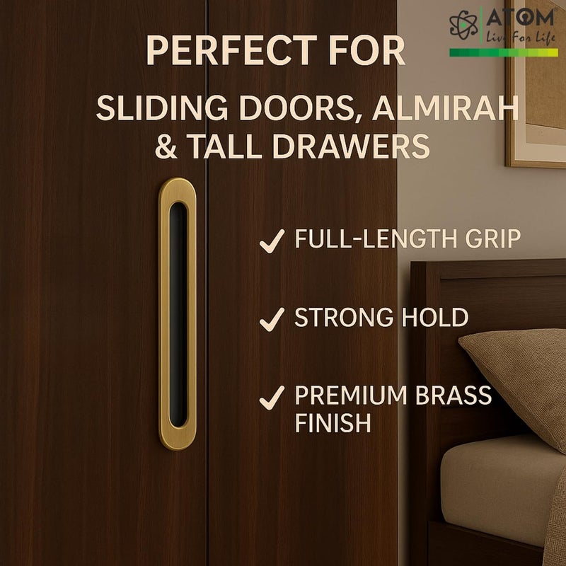 ATOM 10.1 Inches Sliding Concealed Handle for Wardrobe & Cabinet | Brass Door Handle for Drawer, Cupboard, Almirah & Kitchen Cabinets (Set of 2, CH-317) | Handles for Wardrobe and Doors - Image 4