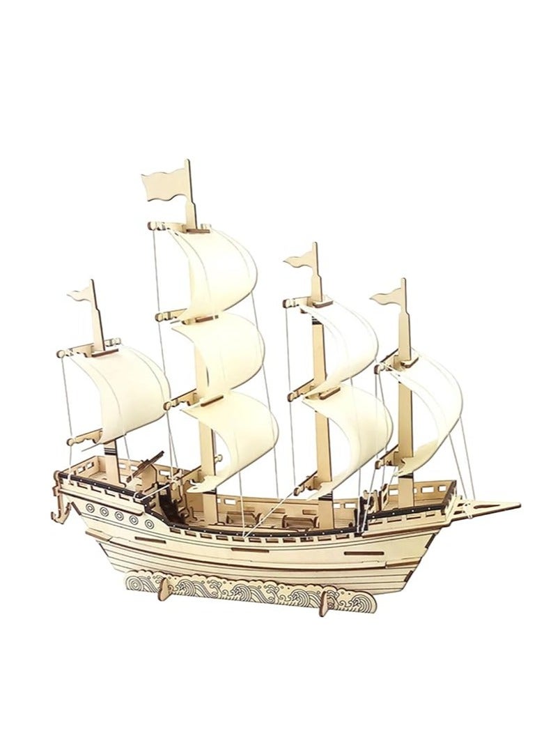 Beauenty 3D Puzzles for Adults DIY 3D Puzzle Sailboat 3D Wooden Sailboat Model Wood Sailboat Model Wooden Models for Adults to Build 3D Wood Puzzle Model Crafts for Adults Model Sailboat - Image 1