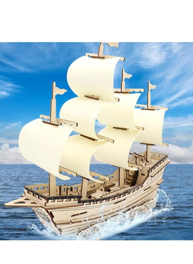 Beauenty 3D Puzzles for Adults DIY 3D Puzzle Sailboat 3D Wooden Sailboat Model Wood Sailboat Model Wooden Models for Adults to Build 3D Wood Puzzle Model Crafts for Adults Model Sailboat - Image 2