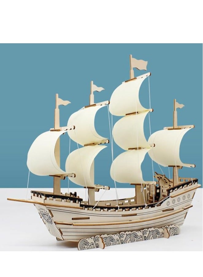Beauenty 3D Puzzles for Adults DIY 3D Puzzle Sailboat 3D Wooden Sailboat Model Wood Sailboat Model Wooden Models for Adults to Build 3D Wood Puzzle Model Crafts for Adults Model Sailboat - Image 3