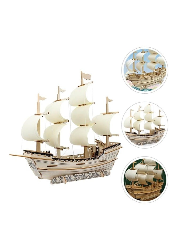 Beauenty 3D Puzzles for Adults DIY 3D Puzzle Sailboat 3D Wooden Sailboat Model Wood Sailboat Model Wooden Models for Adults to Build 3D Wood Puzzle Model Crafts for Adults Model Sailboat - Image 4