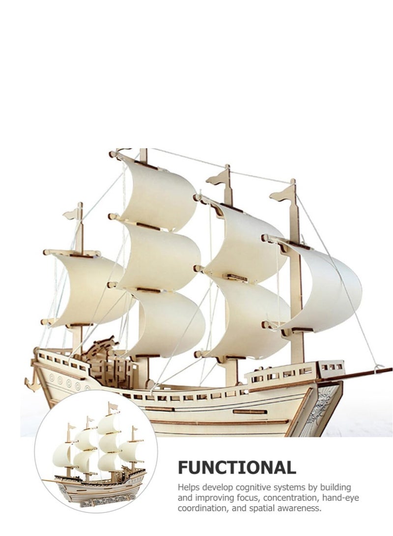 Beauenty 3D Puzzles for Adults DIY 3D Puzzle Sailboat 3D Wooden Sailboat Model Wood Sailboat Model Wooden Models for Adults to Build 3D Wood Puzzle Model Crafts for Adults Model Sailboat - Image 5