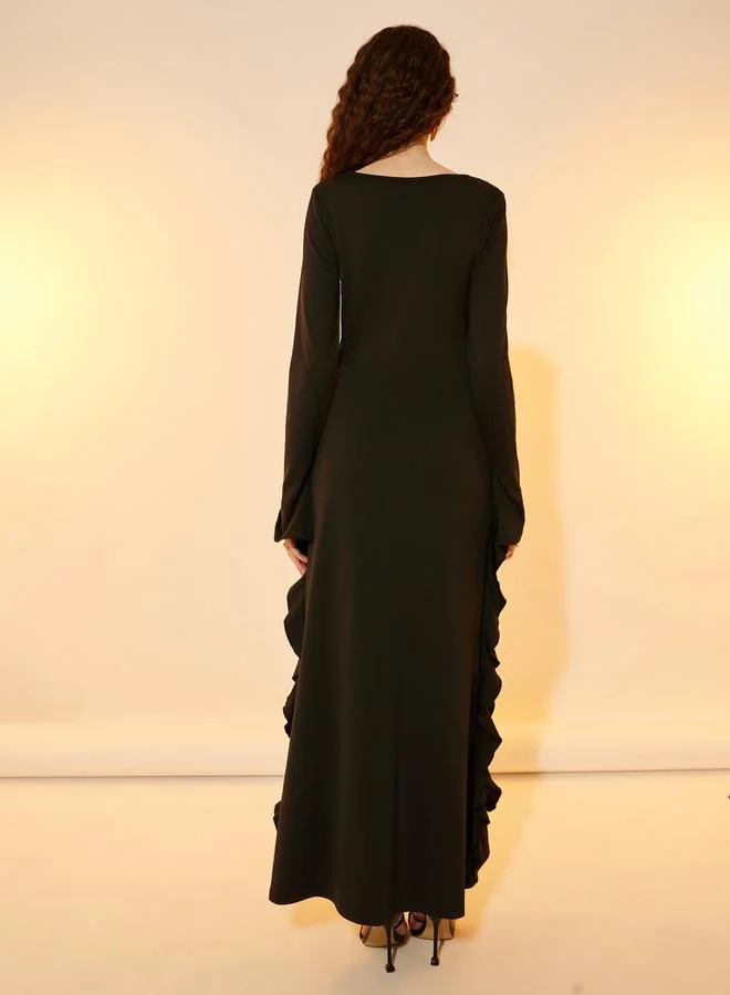 Take Two Square Neck Ruffled Sheath Maxi Dress