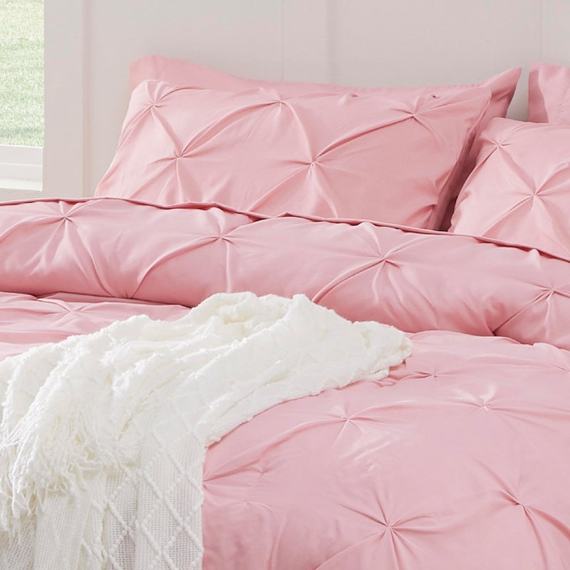 Bedsure Queen Comforter Set Baby Pink - Bed in a Bag Queen Size Bedding 7 Pieces, GentleSoftâ„¢ Pintuck Bed Set Gift for Family, Pinch Pleat All Season Comforter with Sheets, Pillowcases & Shams - Image 4