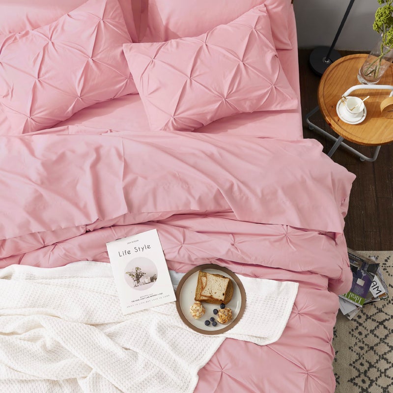 Bedsure Queen Comforter Set Baby Pink - Bed in a Bag Queen Size Bedding 7 Pieces, GentleSoftâ„¢ Pintuck Bed Set Gift for Family, Pinch Pleat All Season Comforter with Sheets, Pillowcases & Shams - Image 5