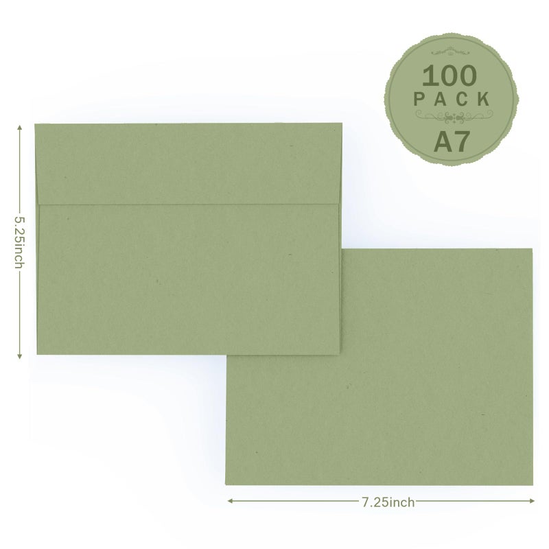 Goefun A7 Sage Green Envelopes 100 Pack, Goefun 5x7 Self Seal Printable Envelopes for Invitation, 5x7 Gift Cards, Birthday, Baby Shower, 5.25 x 7.25 in, 120GSM - Image 2
