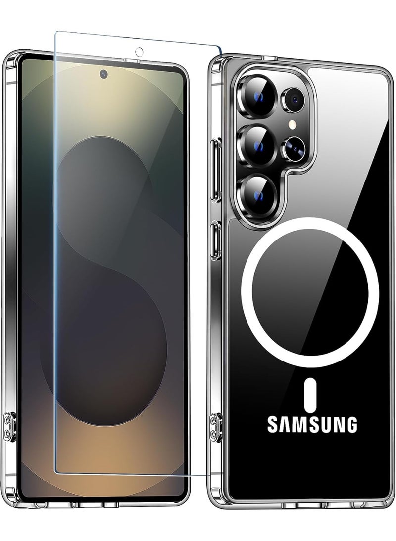 بورتوني غطاء حماية متوافق مع هاتف Samsung Galaxy S25 Ultra مع غطاء Magsafe مع زجاج مقوى 9D بتغطية كاملة وزجاج عالي الاستجابة لهاتف Samsung Galaxy S25 Ultra - Image 1