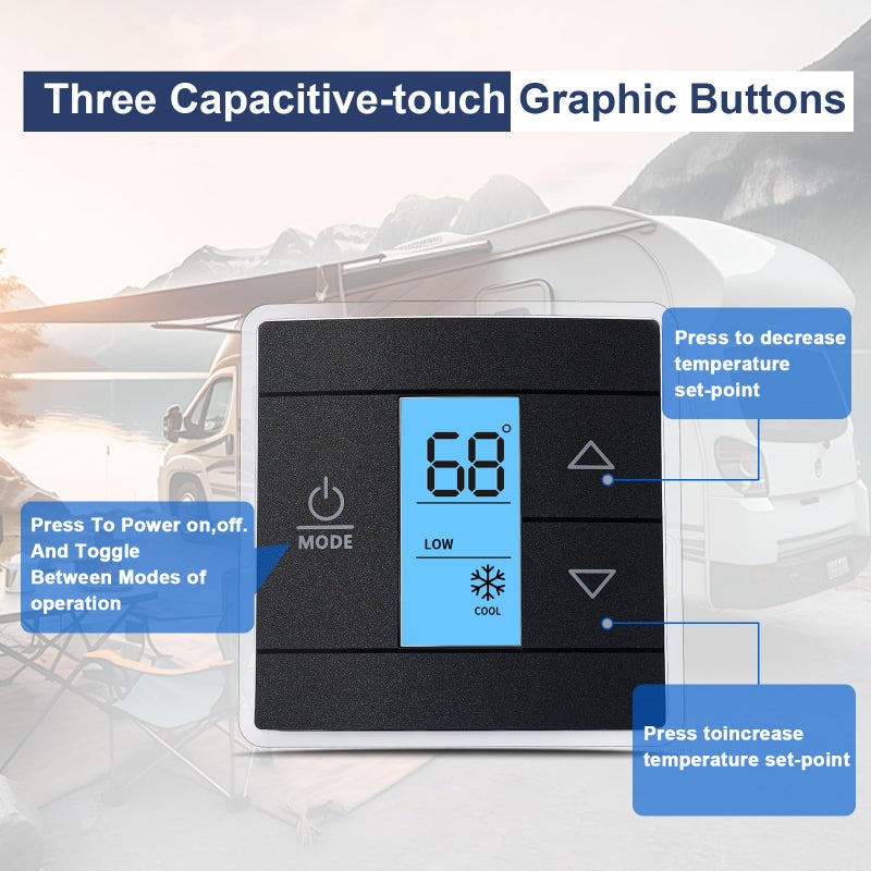 Fenglesha 3316250.712 Rv Single Zone Wall Thermostat Compatible With Dometic  Used For Cool/Heat/Furnace Control  Blue Backlight Lcd Display  Black 3-Wire - Image 5