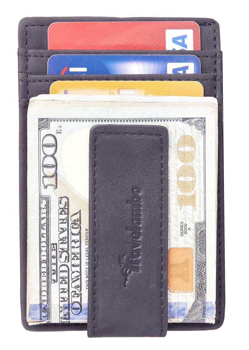 Travelambo Travelambo Money Clip for Men Magnetic Front Pocket Wallet Slim Wallet Minimalist Card Holder RFID Blocking (Black Smooth)  - Image 4