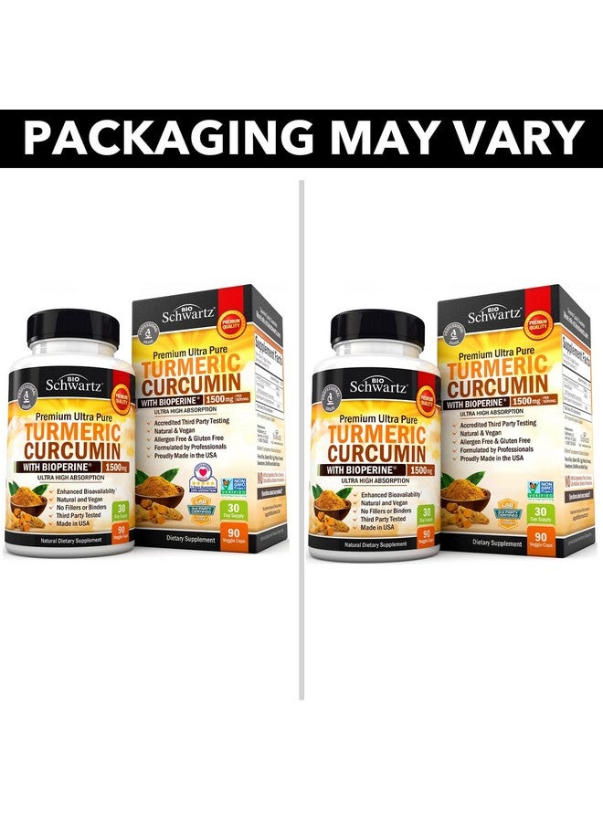 BioSchwartz كركم كركمين مع بيوبيرين 1500 ملغ دعم طبيعي للمفاصل مع 95% كركمين موحد مستخلص فلفل أسود لامتصاص فائق القوة غير معدل وراثيًا خالي من الغلوتين 90 كبسولة - Image 5