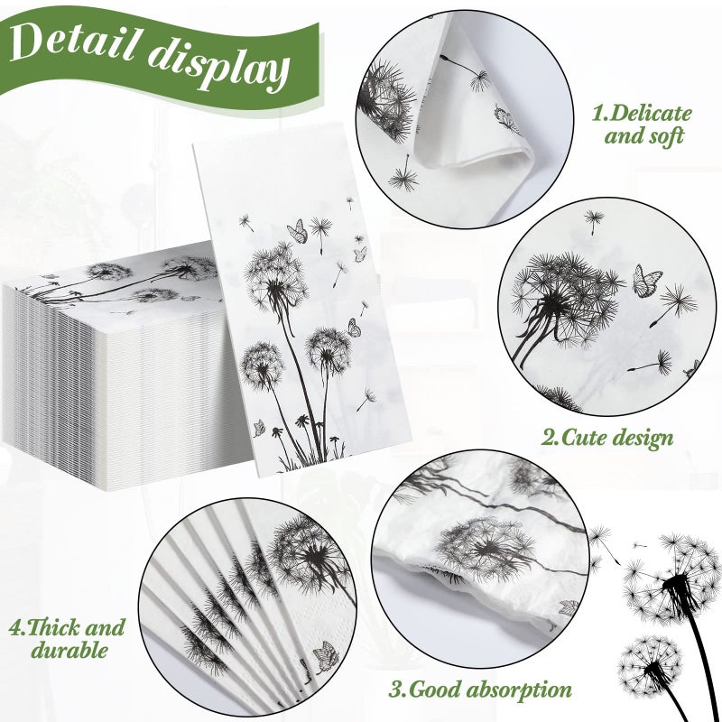 Pajean 100 Sheets Dandelion Guest Towels Disposable for Bathroom Disposable Paper Napkins for Dinner Party Kitchen Floral Paper Hand Towels for Guest Party Supplies (4.3 x 7.9 Inch)  - Image 3