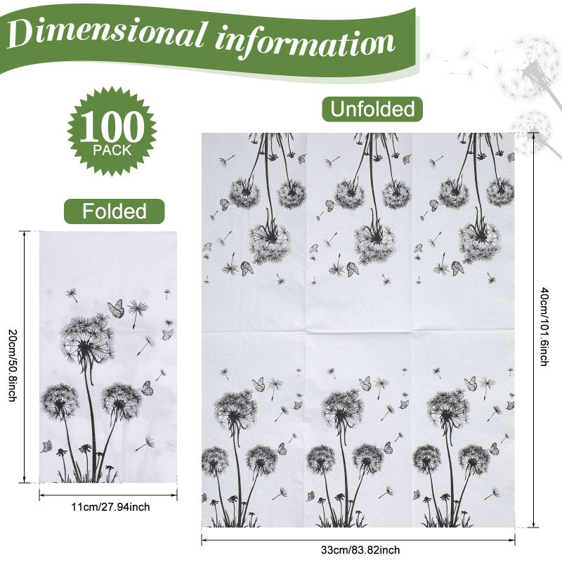 Pajean 100 Sheets Dandelion Guest Towels Disposable for Bathroom Disposable Paper Napkins for Dinner Party Kitchen Floral Paper Hand Towels for Guest Party Supplies (4.3 x 7.9 Inch)  - Image 2