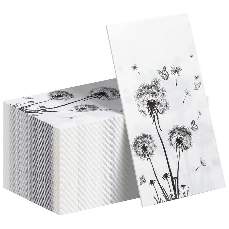 Pajean 100 Sheets Dandelion Guest Towels Disposable for Bathroom Disposable Paper Napkins for Dinner Party Kitchen Floral Paper Hand Towels for Guest Party Supplies (4.3 x 7.9 Inch)  - Image 1