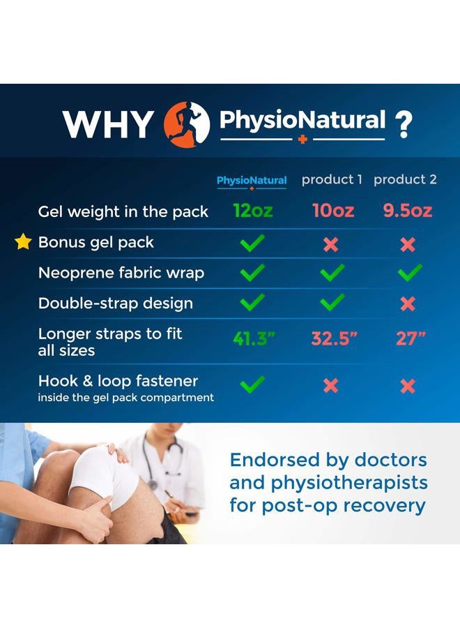 PhysioNatural Ice Pack for Knee Pain Relief, Reusable Gel Ice Wrap for Leg Injuries, Swelling, Knee Replacement Surgery, Cold Compress Therapy for Arthritis, Meniscus Tear and ACL - Image 2