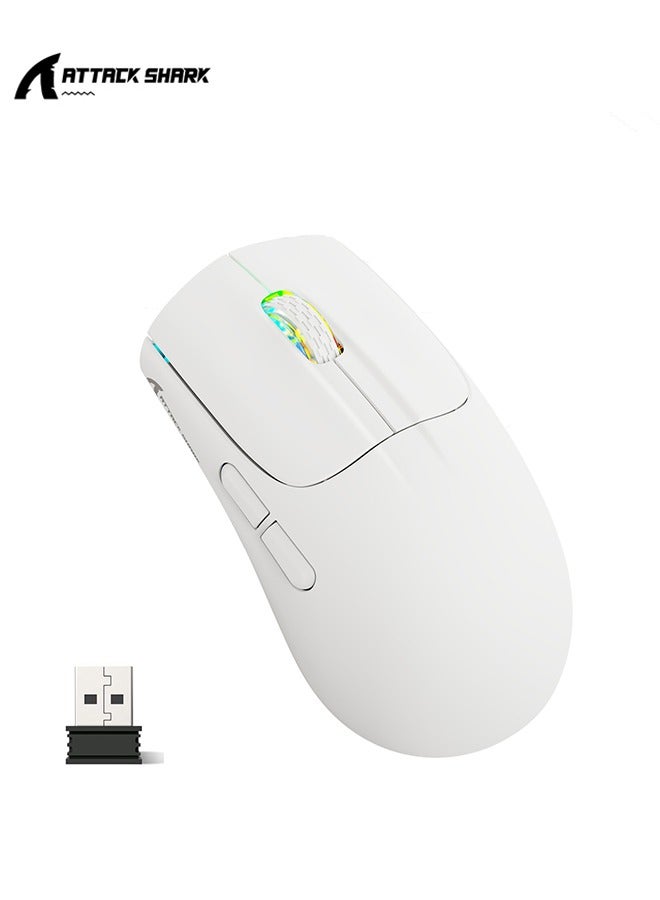 Attack Shark X5 Wireless Gaming Mouse with Tri-Modes BT 5.1/2.4Ghz/USB-C,Lightweight 49g,PAW3212 Optical Sensor,Rechargeable Battery,RGB LED Honeycomb Mice for PC Games-White - Image 1