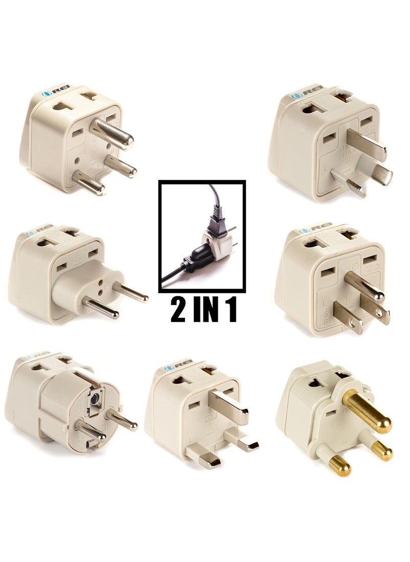 OREI Orei 7 World Travel Adapter Plug Set Safe Grounded for Europe Germany Italy S Africa China Australia UK India and More Small White  - Image 2