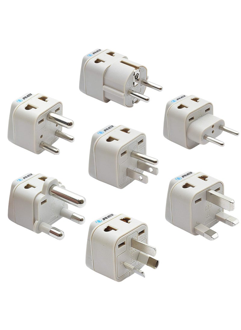 OREI Orei 7 World Travel Adapter Plug Set Safe Grounded for Europe Germany Italy S Africa China Australia UK India and More Small White  - Image 1