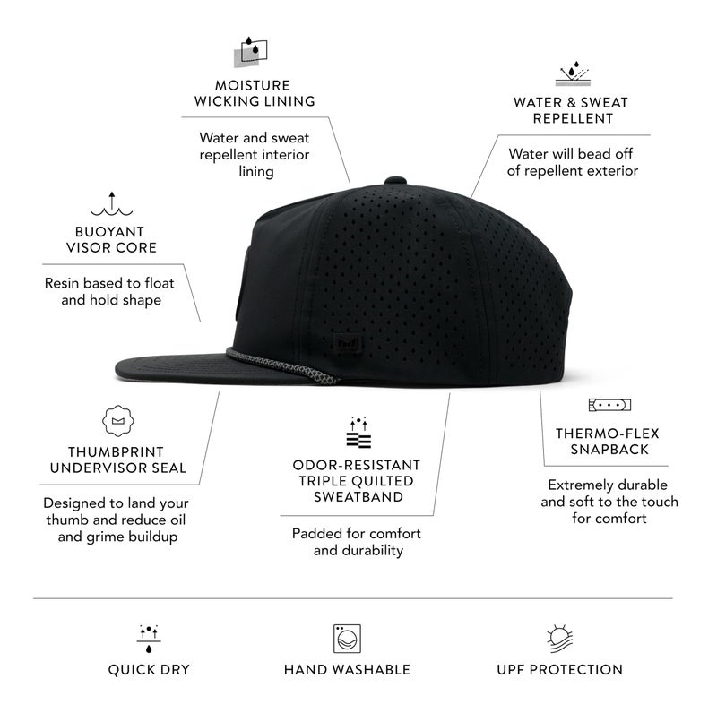melin Coronado Anchored Hydro, Black, Men's Rope Hat, Water-Resistant Fitted Baseball Cap for Men & Women, Golf, Running, or Workout Hat, Medium-Large - Image 2