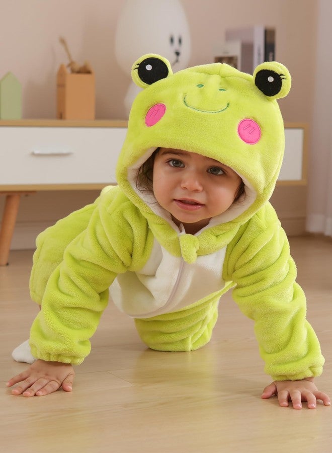 DarkCom Unisex Baby Animal Onesie Toddler Hooded Romper Halloween Cosplay Frog Costumes Kids 6-12 Months Green - Image 2